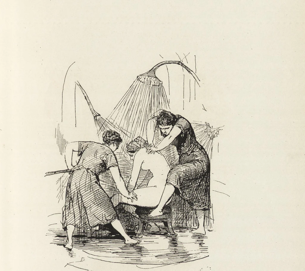 An illustration from La vie hors de chez soi (comédie de notre temps) l'hiver, le printemps, l'été, l'automne; études au crayon et à la plume, 1876, leaf 604