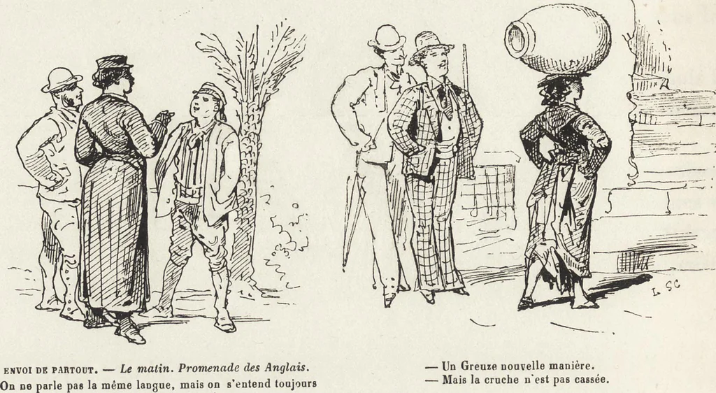An illustration from La vie hors de chez soi (comédie de notre temps) l'hiver, le printemps, l'été, l'automne; études au crayon et à la plume, 1876, leaf 61