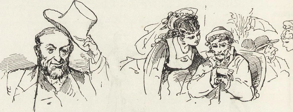 An illustration from La vie hors de chez soi (comédie de notre temps) l'hiver, le printemps, l'été, l'automne; études au crayon et à la plume, 1876, leaf 61