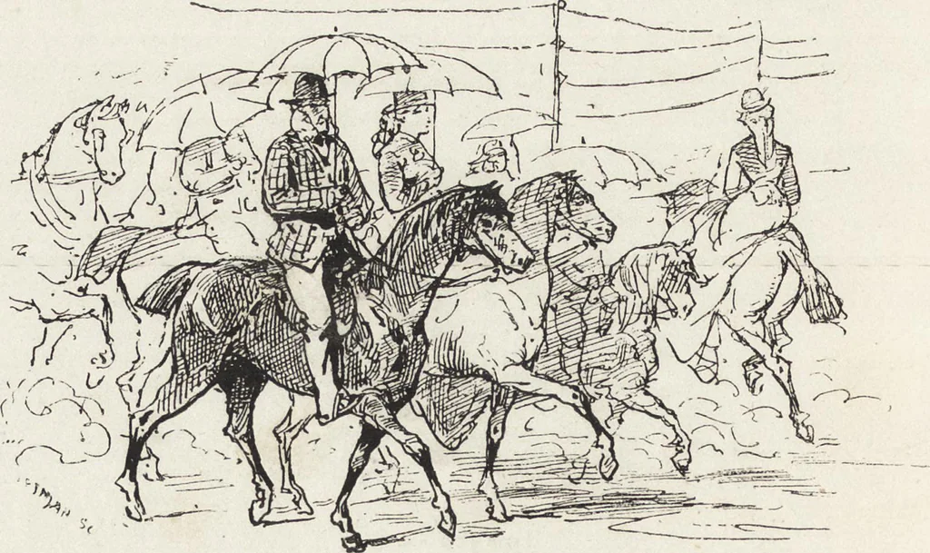 An illustration from La vie hors de chez soi (comédie de notre temps) l'hiver, le printemps, l'été, l'automne; études au crayon et à la plume, 1876, leaf 61