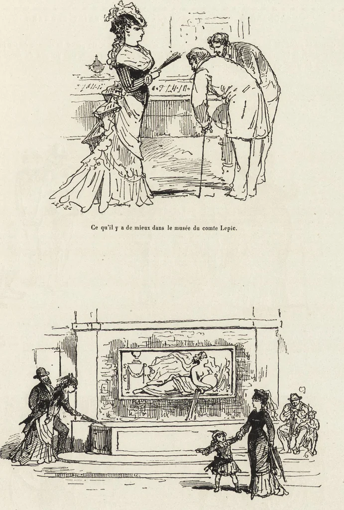 An illustration from La vie hors de chez soi (comédie de notre temps) l'hiver, le printemps, l'été, l'automne; études au crayon et à la plume, 1876, leaf 610