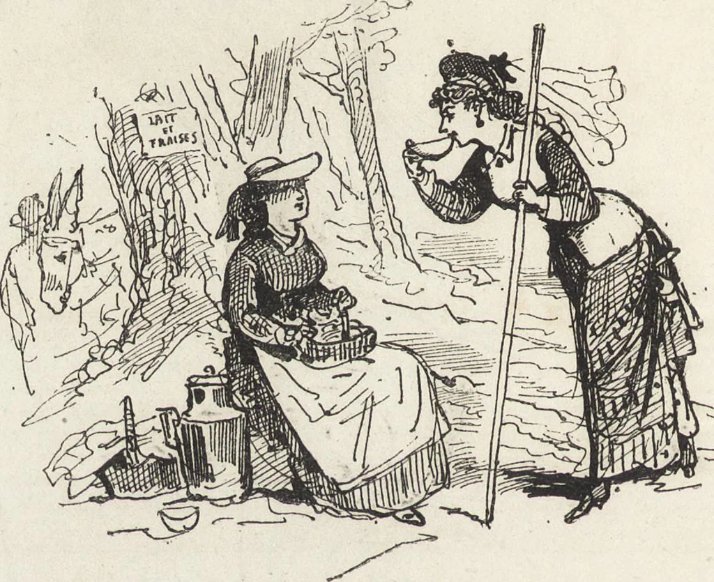 An illustration from La vie hors de chez soi (comédie de notre temps) l'hiver, le printemps, l'été, l'automne; études au crayon et à la plume, 1876, leaf 615