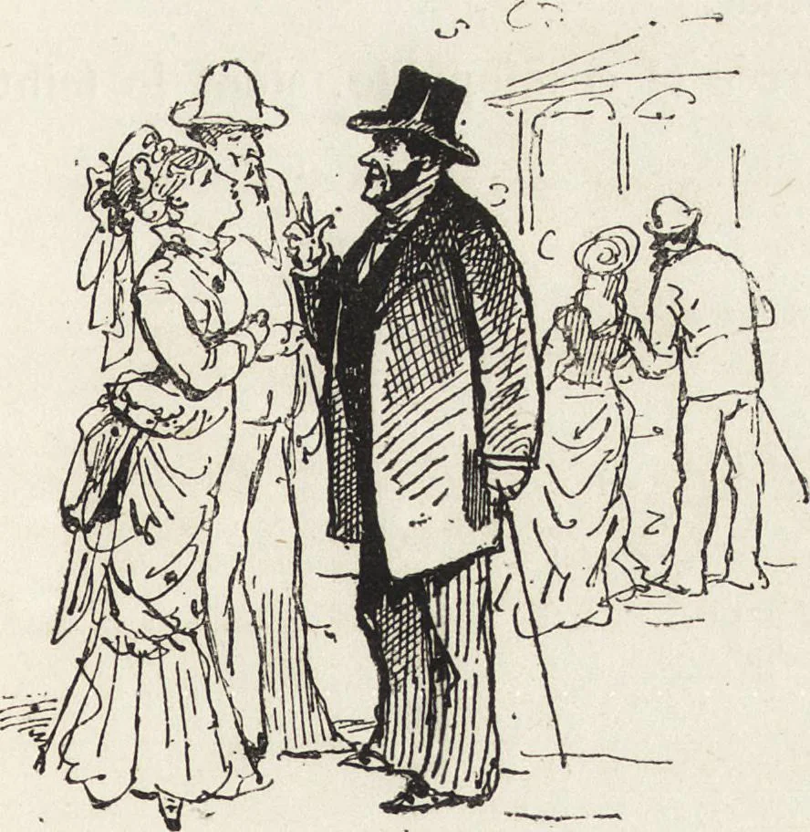 An illustration from La vie hors de chez soi (comédie de notre temps) l'hiver, le printemps, l'été, l'automne; études au crayon et à la plume, 1876, leaf 618