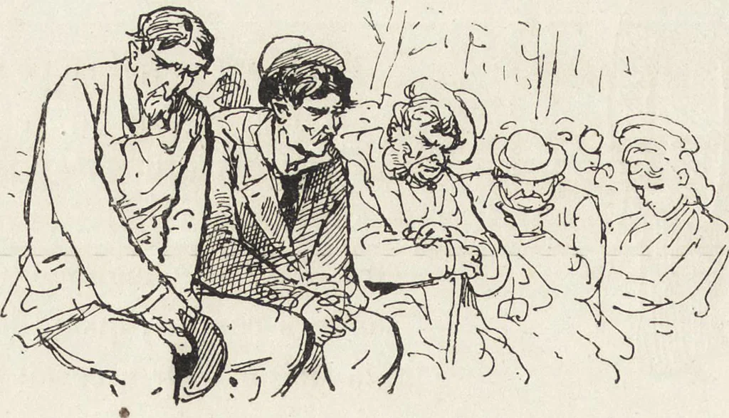 An illustration from La vie hors de chez soi (comédie de notre temps) l'hiver, le printemps, l'été, l'automne; études au crayon et à la plume, 1876, leaf 619