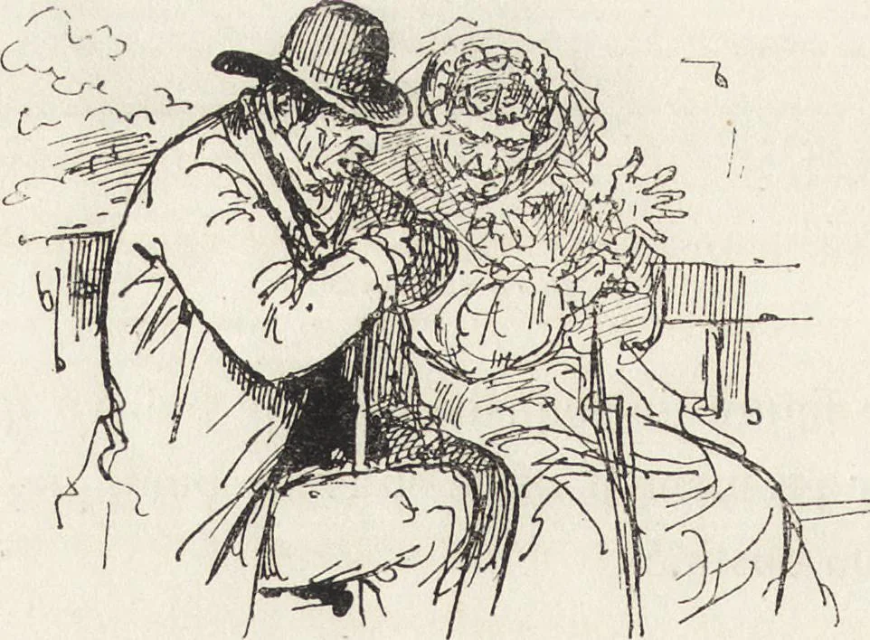 An illustration from La vie hors de chez soi (comédie de notre temps) l'hiver, le printemps, l'été, l'automne; études au crayon et à la plume, 1876, leaf 621