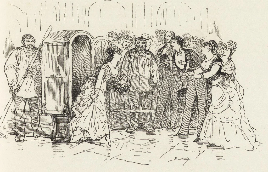 An illustration from La vie hors de chez soi (comédie de notre temps) l'hiver, le printemps, l'été, l'automne; études au crayon et à la plume, 1876, leaf 626