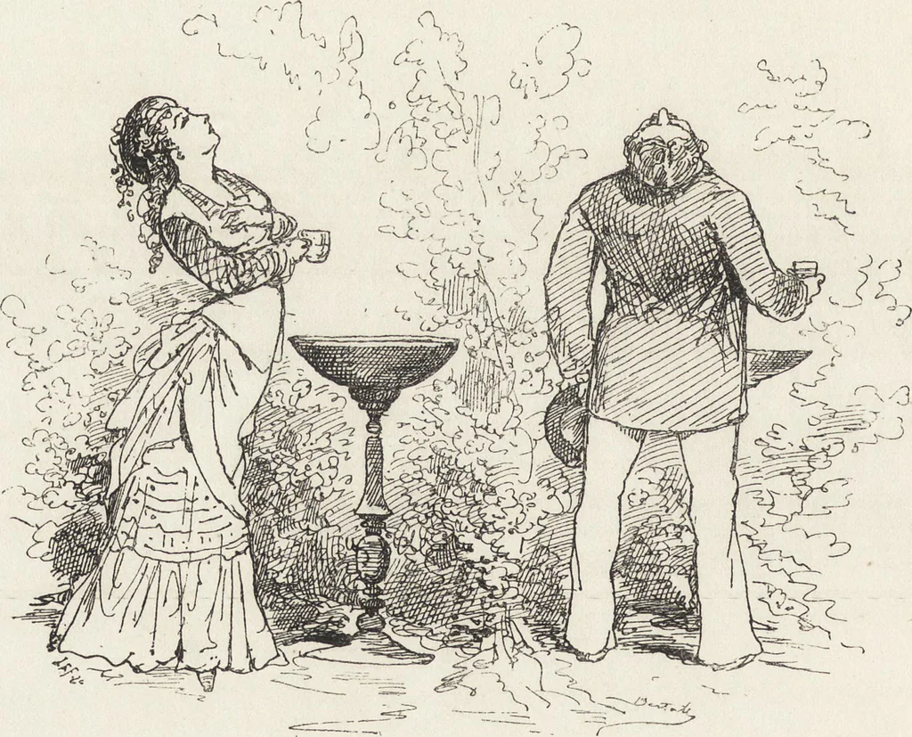 An illustration from La vie hors de chez soi (comédie de notre temps) l'hiver, le printemps, l'été, l'automne; études au crayon et à la plume, 1876, leaf 627