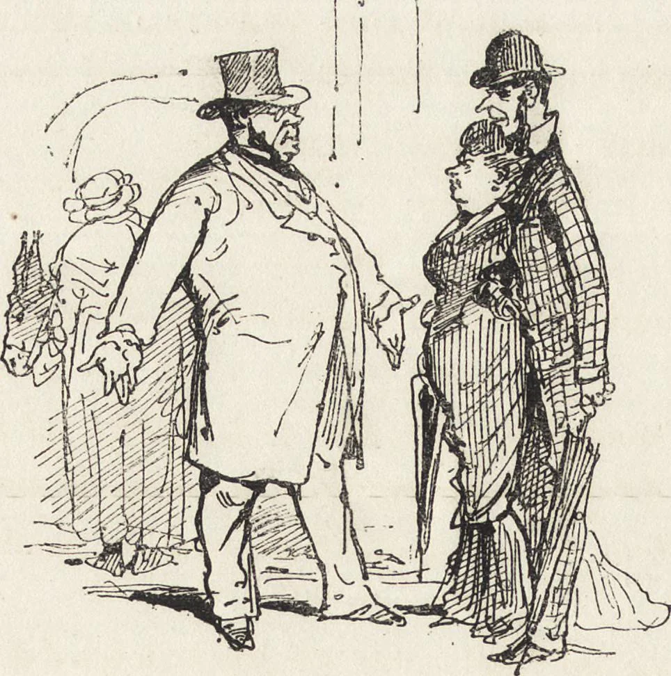 An illustration from La vie hors de chez soi (comédie de notre temps) l'hiver, le printemps, l'été, l'automne; études au crayon et à la plume, 1876, leaf 629