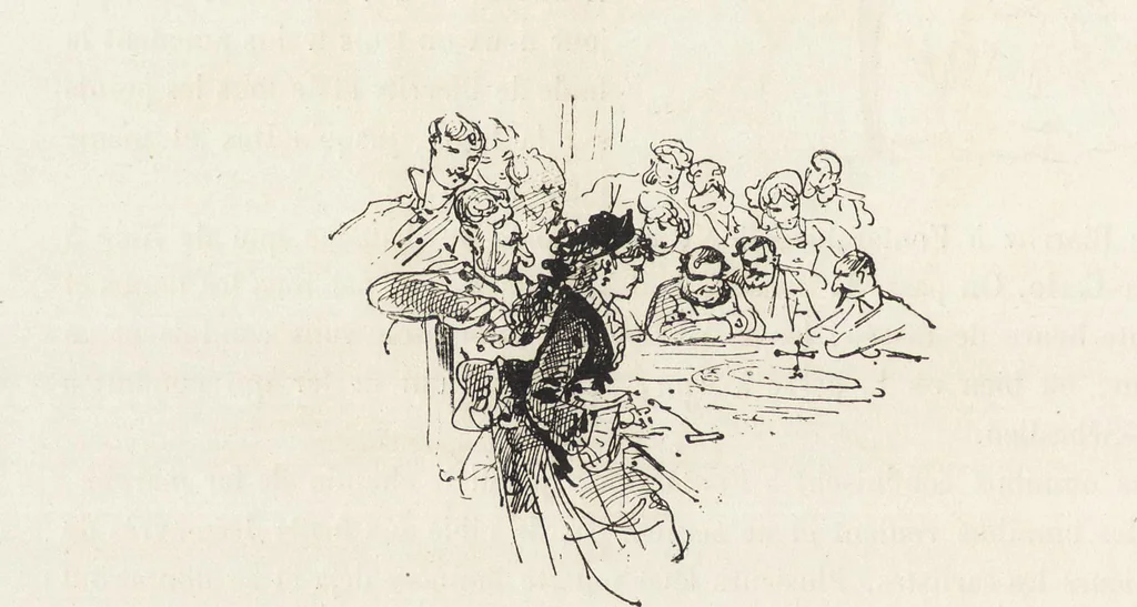An illustration from La vie hors de chez soi (comédie de notre temps) l'hiver, le printemps, l'été, l'automne; études au crayon et à la plume, 1876, leaf 647