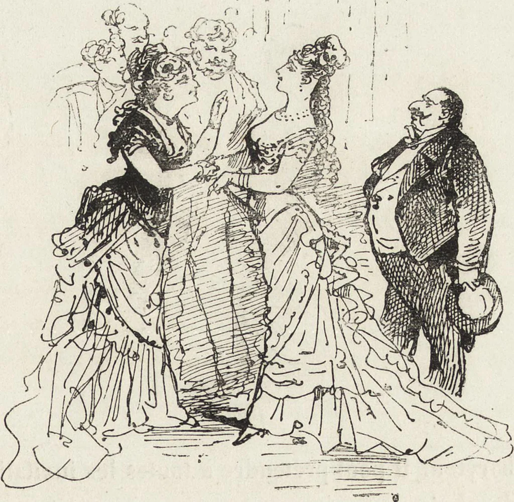 An illustration from La vie hors de chez soi (comédie de notre temps) l'hiver, le printemps, l'été, l'automne; études au crayon et à la plume, 1876, leaf 658