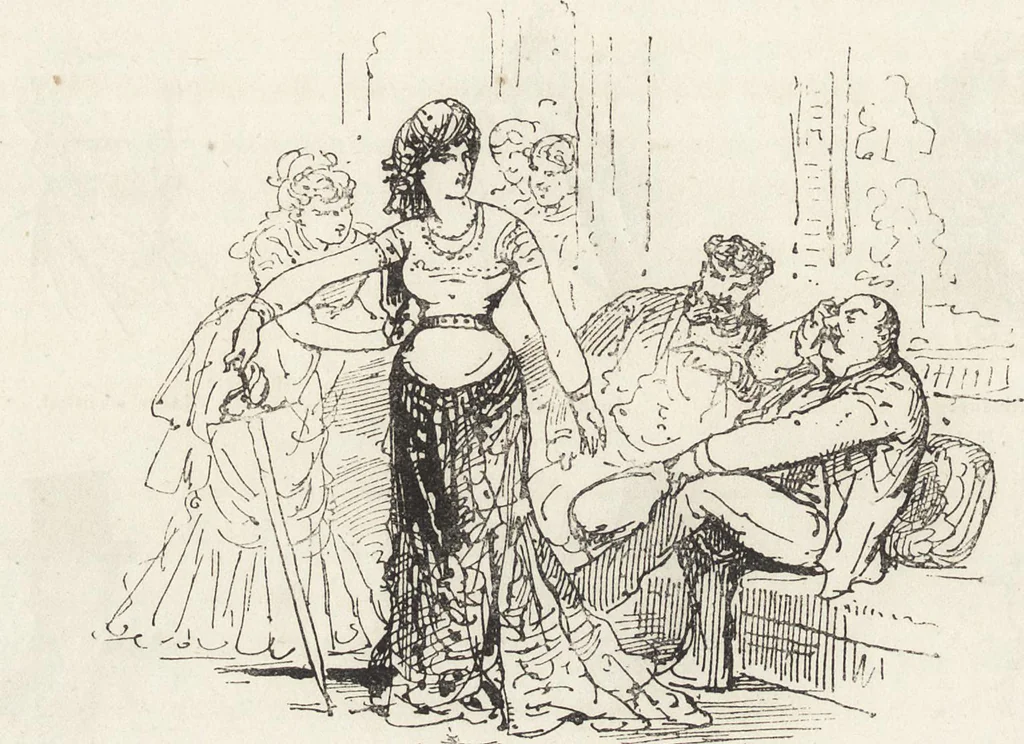An illustration from La vie hors de chez soi (comédie de notre temps) l'hiver, le printemps, l'été, l'automne; études au crayon et à la plume, 1876, leaf 659