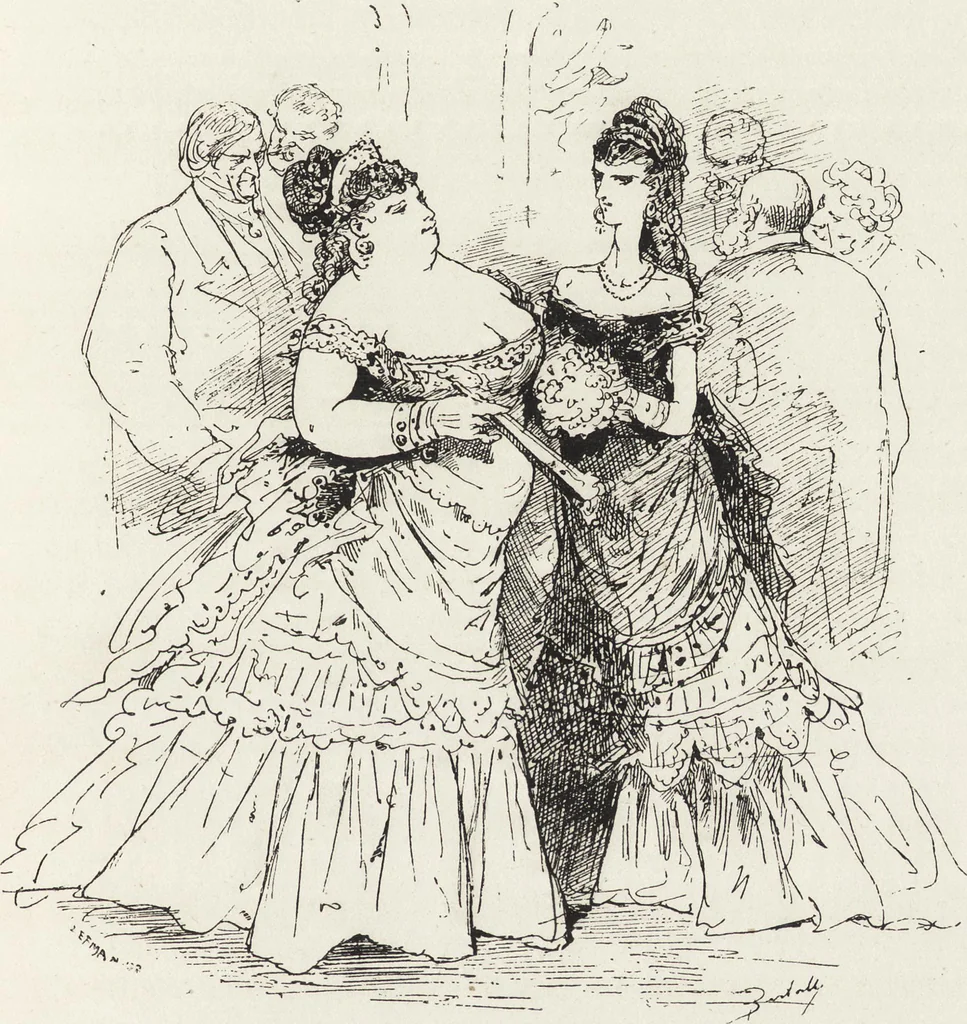 An illustration from La vie hors de chez soi (comédie de notre temps) l'hiver, le printemps, l'été, l'automne; études au crayon et à la plume, 1876, leaf 66
