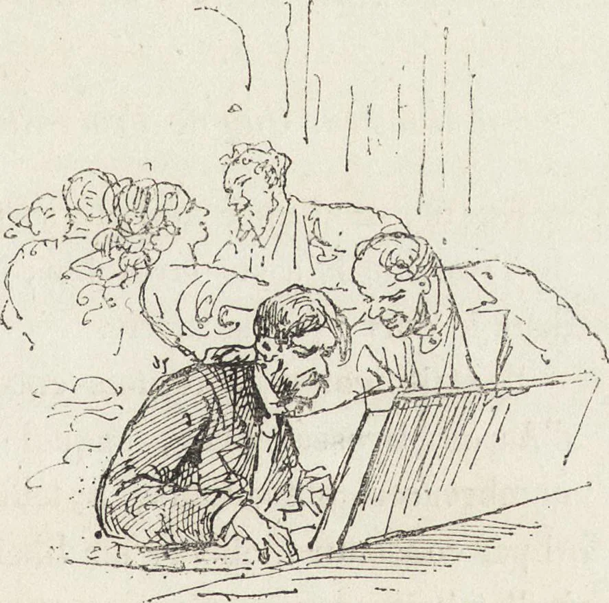 An illustration from La vie hors de chez soi (comédie de notre temps) l'hiver, le printemps, l'été, l'automne; études au crayon et à la plume, 1876, leaf 662