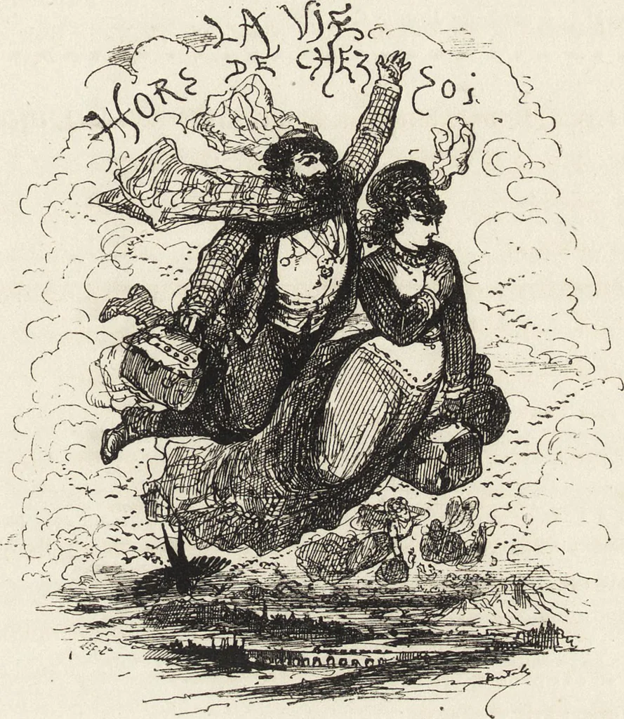 An illustration from La vie hors de chez soi (comédie de notre temps) l'hiver, le printemps, l'été, l'automne; études au crayon et à la plume, 1876, leaf 676
