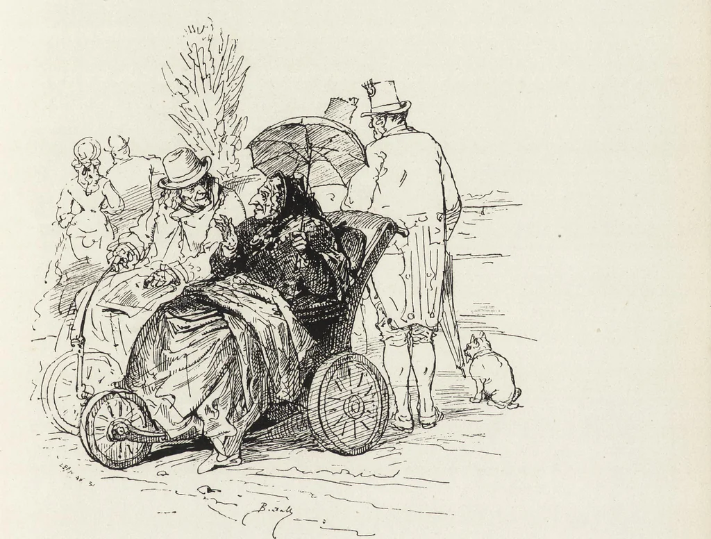 An illustration from La vie hors de chez soi (comédie de notre temps) l'hiver, le printemps, l'été, l'automne; études au crayon et à la plume, 1876, leaf 68