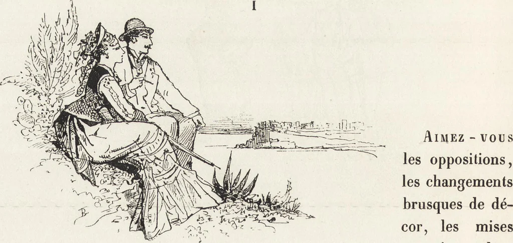 An illustration from La vie hors de chez soi (comédie de notre temps) l'hiver, le printemps, l'été, l'automne; études au crayon et à la plume, 1876, leaf 83