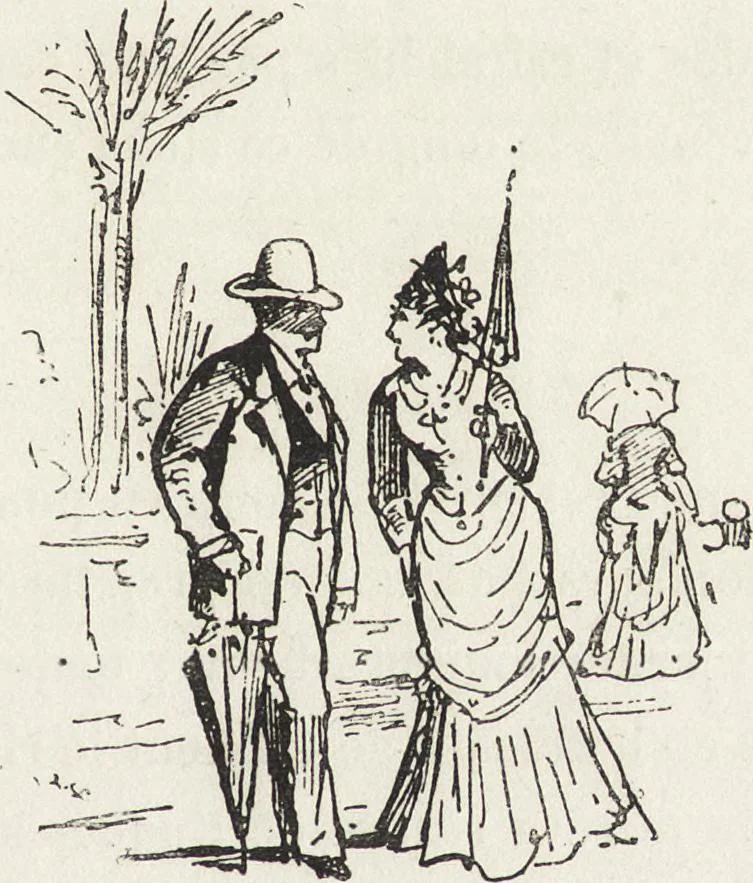 An illustration from La vie hors de chez soi (comédie de notre temps) l'hiver, le printemps, l'été, l'automne; études au crayon et à la plume, 1876, leaf 86