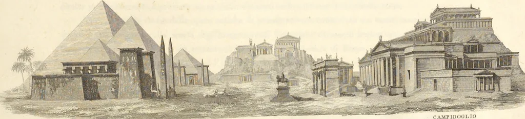 An illustration from L'architettura antica descritta e dimostrata coi monumenti ... : opera divisa in tre sezioni risguardanti la storia, la teorica, e le pratiche dell' architettura egiziana, greca e romana, 1830, leaf 6
