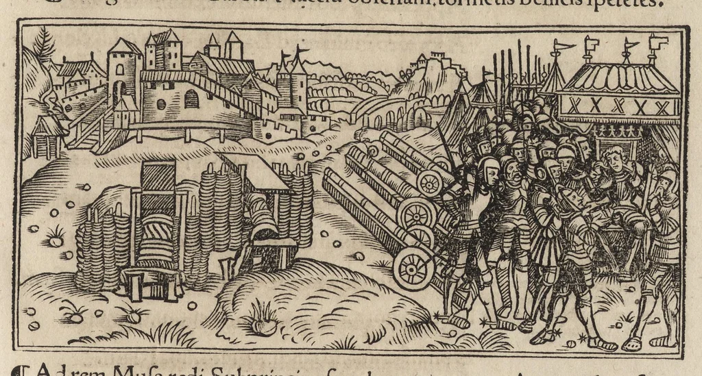An illustration from Nanceidos : opus de bello Nanceiano, hac primum exaratvra elimatissime nvperrime in lvcem emissvm, 1518, leaf 102