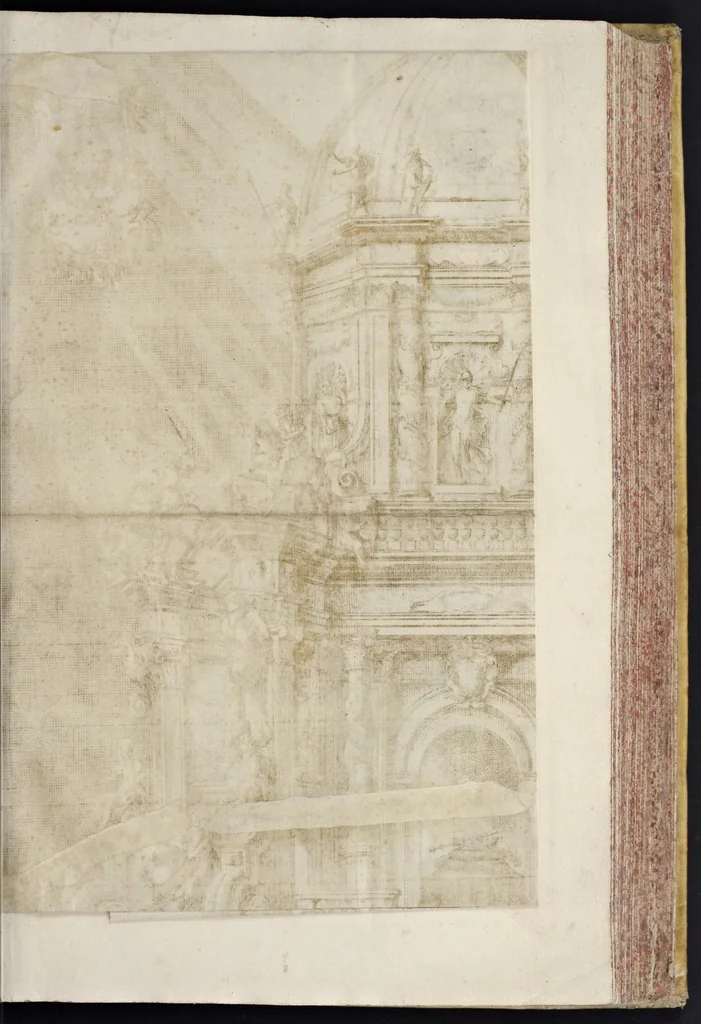 An illustration from L'idea di vn prencipe et eroe christiano in Francesco I. d'Este di Modona e Reggio dvca VIII., generalissimo dell'arme reali di Francia in Italia, &c. : effigiata co'profili delle virtv da prencipi svoi maggiori ereditate : rappresentata alla publica luce co'l funerale apparato sposto nelle solenni eseqvie dall'Altezza serenissima di Alfonso IV. svo primogenito alla gloriosa ed'immortale sva memoria l'anno M.DC.LIX. alli ii. di aprile in Modona celebrate, 1659, leaf 160