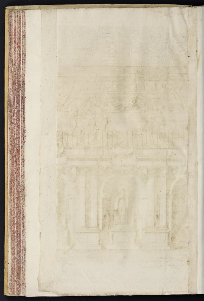 An illustration from L'idea di vn prencipe et eroe christiano in Francesco I. d'Este di Modona e Reggio dvca VIII., generalissimo dell'arme reali di Francia in Italia, &c. : effigiata co'profili delle virtv da prencipi svoi maggiori ereditate : rappresentata alla publica luce co'l funerale apparato sposto nelle solenni eseqvie dall'Altezza serenissima di Alfonso IV. svo primogenito alla gloriosa ed'immortale sva memoria l'anno M.DC.LIX. alli ii. di aprile in Modona celebrate, 1659, leaf 205