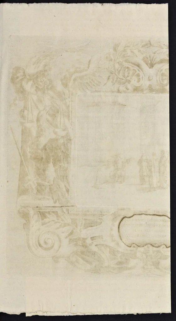 An illustration from L'idea di vn prencipe et eroe christiano in Francesco I. d'Este di Modona e Reggio dvca VIII., generalissimo dell'arme reali di Francia in Italia, &c. : effigiata co'profili delle virtv da prencipi svoi maggiori ereditate : rappresentata alla publica luce co'l funerale apparato sposto nelle solenni eseqvie dall'Altezza serenissima di Alfonso IV. svo primogenito alla gloriosa ed'immortale sva memoria l'anno M.DC.LIX. alli ii. di aprile in Modona celebrate, 1659, leaf 364