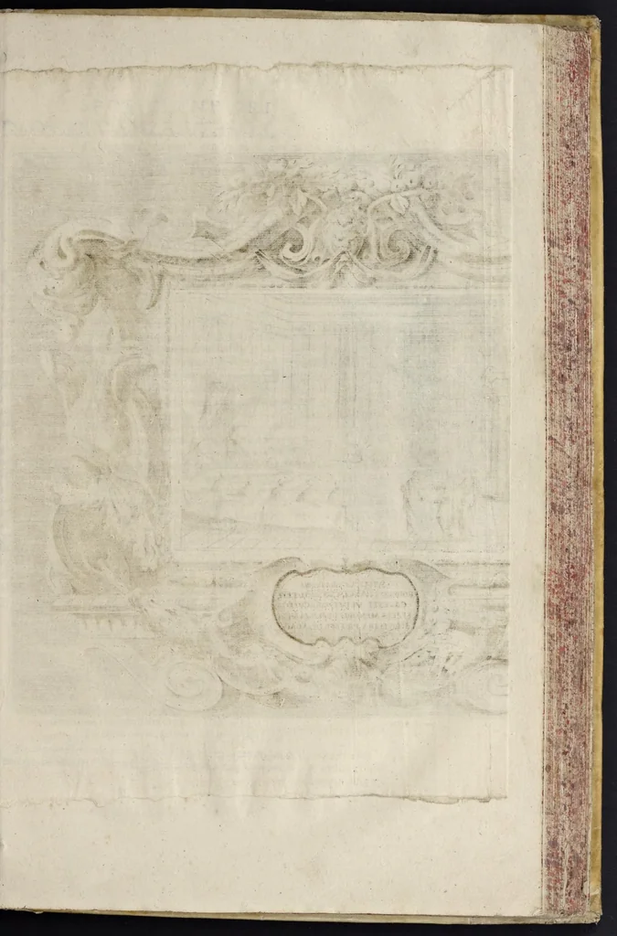 An illustration from L'idea di vn prencipe et eroe christiano in Francesco I. d'Este di Modona e Reggio dvca VIII., generalissimo dell'arme reali di Francia in Italia, &c. : effigiata co'profili delle virtv da prencipi svoi maggiori ereditate : rappresentata alla publica luce co'l funerale apparato sposto nelle solenni eseqvie dall'Altezza serenissima di Alfonso IV. svo primogenito alla gloriosa ed'immortale sva memoria l'anno M.DC.LIX. alli ii. di aprile in Modona celebrate, 1659, leaf 494
