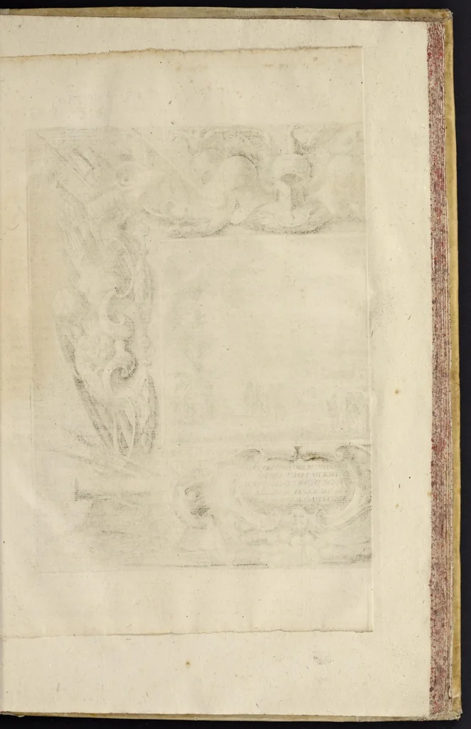 An illustration from L'idea di vn prencipe et eroe christiano in Francesco I. d'Este di Modona e Reggio dvca VIII., generalissimo dell'arme reali di Francia in Italia, &c. : effigiata co'profili delle virtv da prencipi svoi maggiori ereditate : rappresentata alla publica luce co'l funerale apparato sposto nelle solenni eseqvie dall'Altezza serenissima di Alfonso IV. svo primogenito alla gloriosa ed'immortale sva memoria l'anno M.DC.LIX. alli ii. di aprile in Modona celebrate, 1659, leaf 640
