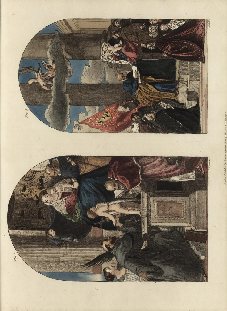 An illustration from A practical treatise on painting : in three parts ; consisting of hints on composition, chiaroscuro, and colouring ; the whole illustrated by examples from the Italian, Venetian, Flemish, and Dutch schools, 1827, leaf 210