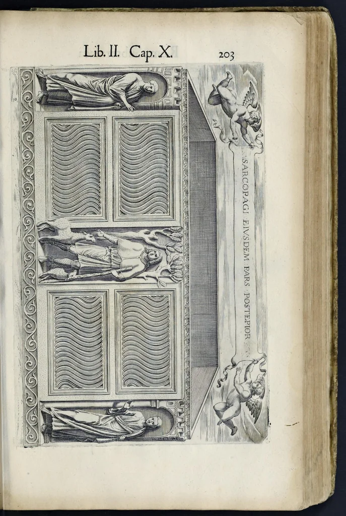 An illustration from Roma svbterranea novissima : in qva post Antonivm Bosivm antesignanvm, Io. Severanvm congreg. oratorii presbytervm, et celebres alios scriptores : antiqva Christianorvm et praecipue martyrun cœmeteria, titvli, monimenta, epitaphia, inscriptiones ac nobiliora sanctorvm sepvlchra, sex libris distincta illustrantvr et qvamplvrimae res ecclesiasticae iconibvs graphice describuntur, ac multiplici tum sacra, tum profana eruditione declarantur : cum duplici indice, capitum & rerum locupletissimo : opera et stvdio, 1651, leaf 330
