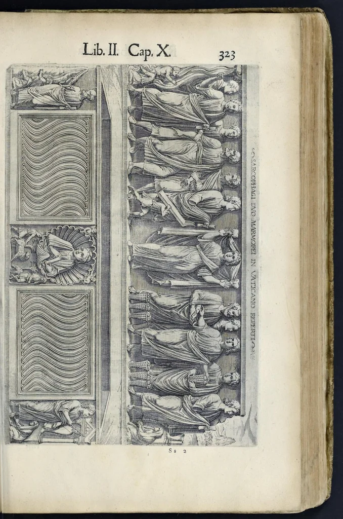 An illustration from Roma svbterranea novissima : in qva post Antonivm Bosivm antesignanvm, Io. Severanvm congreg. oratorii presbytervm, et celebres alios scriptores : antiqva Christianorvm et praecipue martyrun cœmeteria, titvli, monimenta, epitaphia, inscriptiones ac nobiliora sanctorvm sepvlchra, sex libris distincta illustrantvr et qvamplvrimae res ecclesiasticae iconibvs graphice describuntur, ac multiplici tum sacra, tum profana eruditione declarantur : cum duplici indice, capitum & rerum locupletissimo : opera et stvdio, 1651, leaf 350