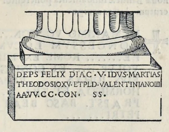 An illustration from Roma svbterranea novissima : in qva post Antonivm Bosivm antesignanvm, Io. Severanvm congreg. oratorii presbytervm, et celebres alios scriptores : antiqva Christianorvm et praecipue martyrun cœmeteria, titvli, monimenta, epitaphia, inscriptiones ac nobiliora sanctorvm sepvlchra, sex libris distincta illustrantvr et qvamplvrimae res ecclesiasticae iconibvs graphice describuntur, ac multiplici tum sacra, tum profana eruditione declarantur : cum duplici indice, capitum & rerum locupletissimo : opera et stvdio, 1651, leaf 364
