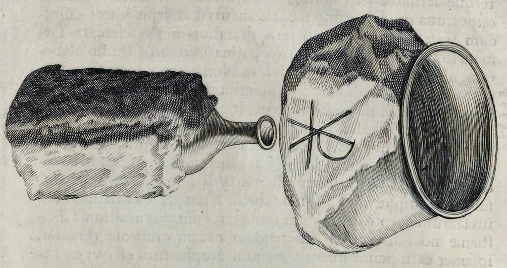 An illustration from Roma svbterranea novissima : in qva post Antonivm Bosivm antesignanvm, Io. Severanvm congreg. oratorii presbytervm, et celebres alios scriptores : antiqva Christianorvm et praecipue martyrun cœmeteria, titvli, monimenta, epitaphia, inscriptiones ac nobiliora sanctorvm sepvlchra, sex libris distincta illustrantvr et qvamplvrimae res ecclesiasticae iconibvs graphice describuntur, ac multiplici tum sacra, tum profana eruditione declarantur : cum duplici indice, capitum & rerum locupletissimo : opera et stvdio, 1651, leaf 534