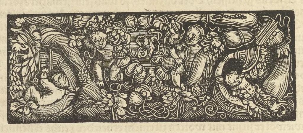 An illustration from Des hochberümptesten Geschicht Schreybers Justini warhafftige Hystorien, die er auss Trogo Pompeio gezoge[n] vn[d] inn vierzig vier Bücher aussgeteylt darinn er von vil Künigreychen der Welt wie die auff vnnd Abgang genom[m]en beschryben, 1531, leaf 105
