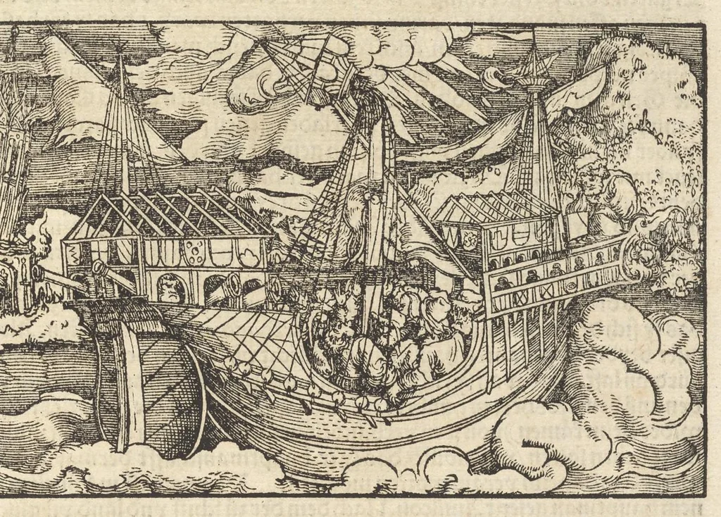 An illustration from Des hochberümptesten Geschicht Schreybers Justini warhafftige Hystorien, die er auss Trogo Pompeio gezoge[n] vn[d] inn vierzig vier Bücher aussgeteylt darinn er von vil Künigreychen der Welt wie die auff vnnd Abgang genom[m]en beschryben, 1531, leaf 138
