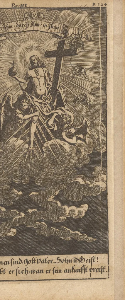 An illustration from Herrn Johann Arndts weyland General-Superintend. des löblichen Fürstenthums Lüneburg, Fünff Bücher vom wahren Christenthum : derer kurzer Inhalt vor jedem Buche zu finden, schon bey Lebzeiten sel. H. Johann Arndts, aus dessen wahren Original von denen Sternen in Lüneburg gedruckt, mit schönen zur Sache dienlichen Kupffern und deren Erklärung gezieret, wie auch mit hochnützlichen Registern vermehret, 1685, leaf 1304