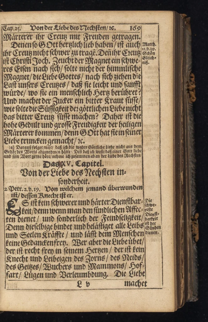 An illustration from Herrn Johann Arndts weyland General-Superintend. des löblichen Fürstenthums Lüneburg, Fünff Bücher vom wahren Christenthum : derer kurzer Inhalt vor jedem Buche zu finden, schon bey Lebzeiten sel. H. Johann Arndts, aus dessen wahren Original von denen Sternen in Lüneburg gedruckt, mit schönen zur Sache dienlichen Kupffern und deren Erklärung gezieret, wie auch mit hochnützlichen Registern vermehret, 1685, leaf 196
