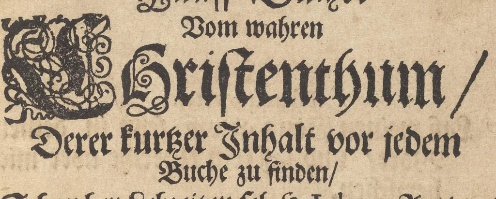 An illustration from Herrn Johann Arndts weyland General-Superintend. des löblichen Fürstenthums Lüneburg, Fünff Bücher vom wahren Christenthum : derer kurzer Inhalt vor jedem Buche zu finden, schon bey Lebzeiten sel. H. Johann Arndts, aus dessen wahren Original von denen Sternen in Lüneburg gedruckt, mit schönen zur Sache dienlichen Kupffern und deren Erklärung gezieret, wie auch mit hochnützlichen Registern vermehret, 1685, leaf 8