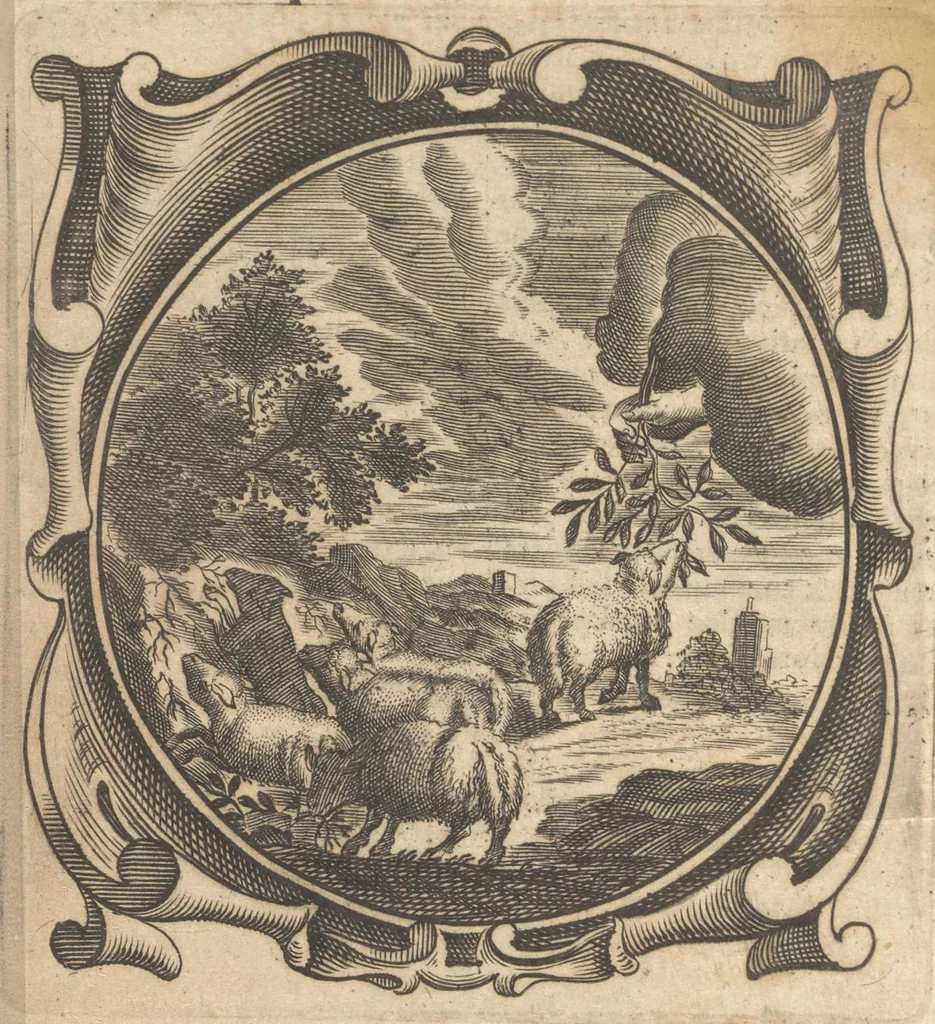 An illustration from Lux evangelica sub velum sacrorum emblematum recondita in anni dominicas selecta historia & morali doctrina variè adumbrata, 1655, leaf 395