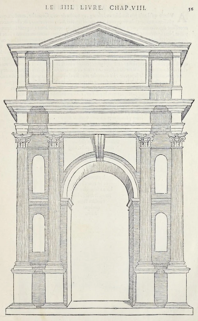An illustration from Reigles generales de l'architecture, sur les cincq manieres d'edifices : ascauoir, thuscane, doricq̄, ioniq̄, corinthe, & cōposite, auec les exemples danticquitez, selon la doctrine de Vitruue, 1542, leaf 114