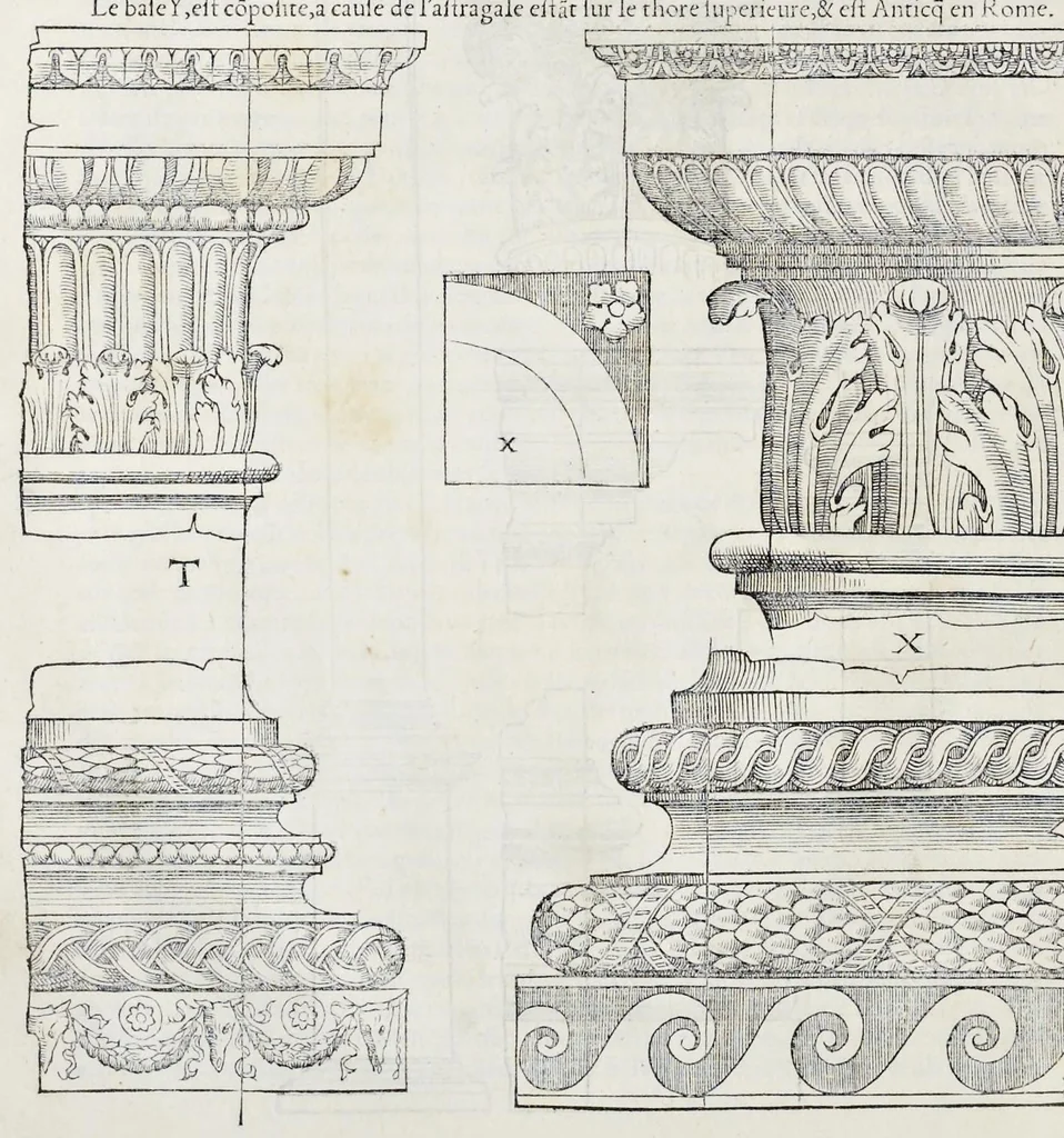 An illustration from Reigles generales de l'architecture, sur les cincq manieres d'edifices : ascauoir, thuscane, doricq̄, ioniq̄, corinthe, & cōposite, auec les exemples danticquitez, selon la doctrine de Vitruue, 1542, leaf 121