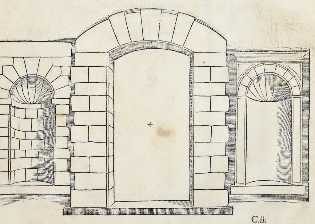 An illustration from Reigles generales de l'architecture, sur les cincq manieres d'edifices : ascauoir, thuscane, doricq̄, ioniq̄, corinthe, & cōposite, auec les exemples danticquitez, selon la doctrine de Vitruue, 1542, leaf 22