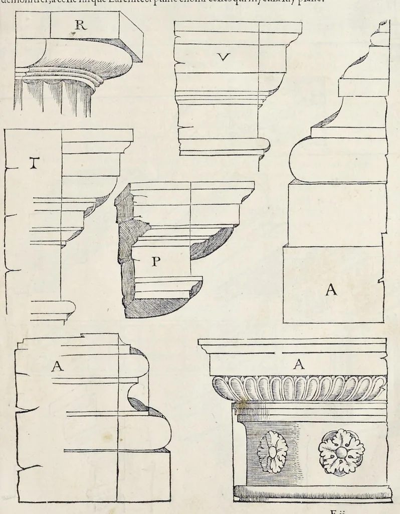 An illustration from Reigles generales de l'architecture, sur les cincq manieres d'edifices : ascauoir, thuscane, doricq̄, ioniq̄, corinthe, & cōposite, auec les exemples danticquitez, selon la doctrine de Vitruue, 1542, leaf 38