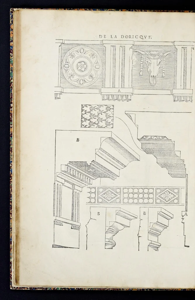 An illustration from Reigles generales de l'architecture, sur les cincq manieres d'edifices : ascauoir, thuscane, doricq̄, ioniq̄, corinthe, & cōposite, auec les exemples danticquitez, selon la doctrine de Vitruue, 1542, leaf 39
