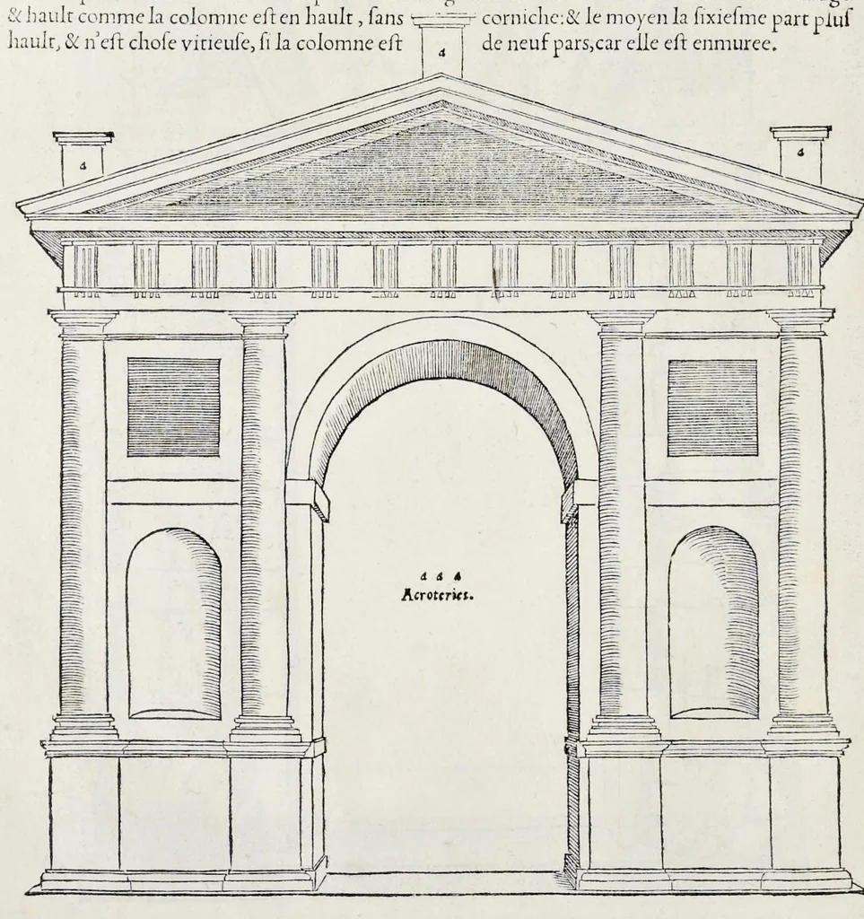 An illustration from Reigles generales de l'architecture, sur les cincq manieres d'edifices : ascauoir, thuscane, doricq̄, ioniq̄, corinthe, & cōposite, auec les exemples danticquitez, selon la doctrine de Vitruue, 1542, leaf 51