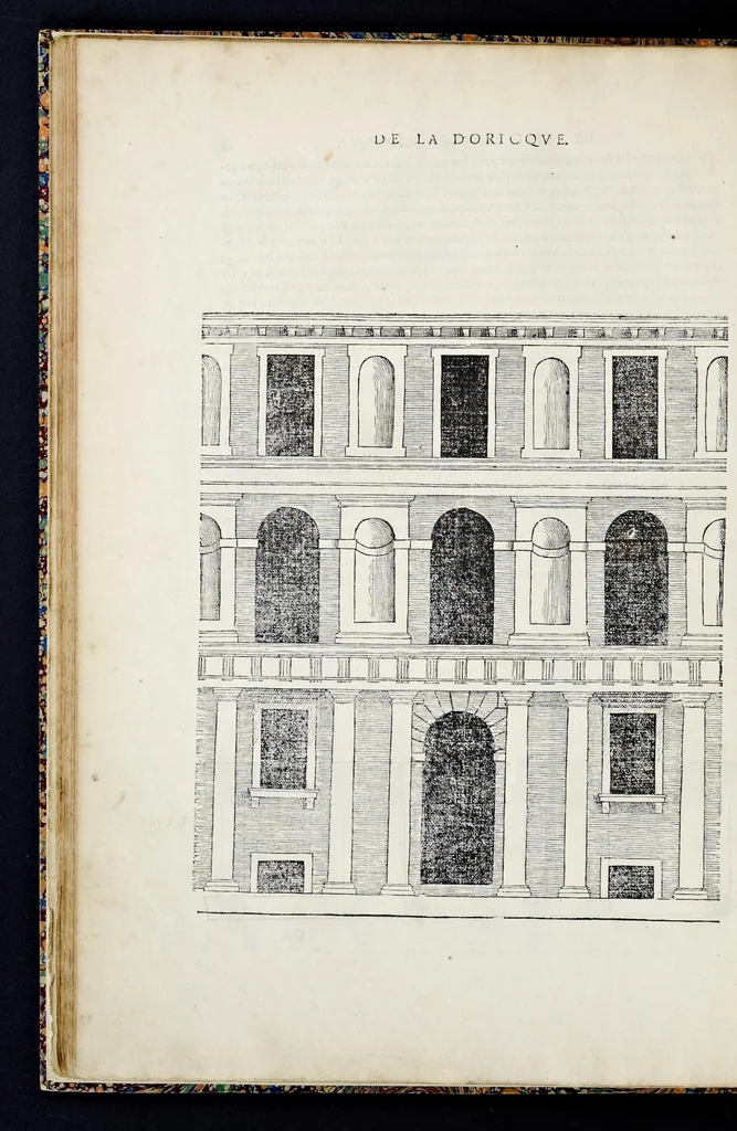 An illustration from Reigles generales de l'architecture, sur les cincq manieres d'edifices : ascauoir, thuscane, doricq̄, ioniq̄, corinthe, & cōposite, auec les exemples danticquitez, selon la doctrine de Vitruue, 1542, leaf 55