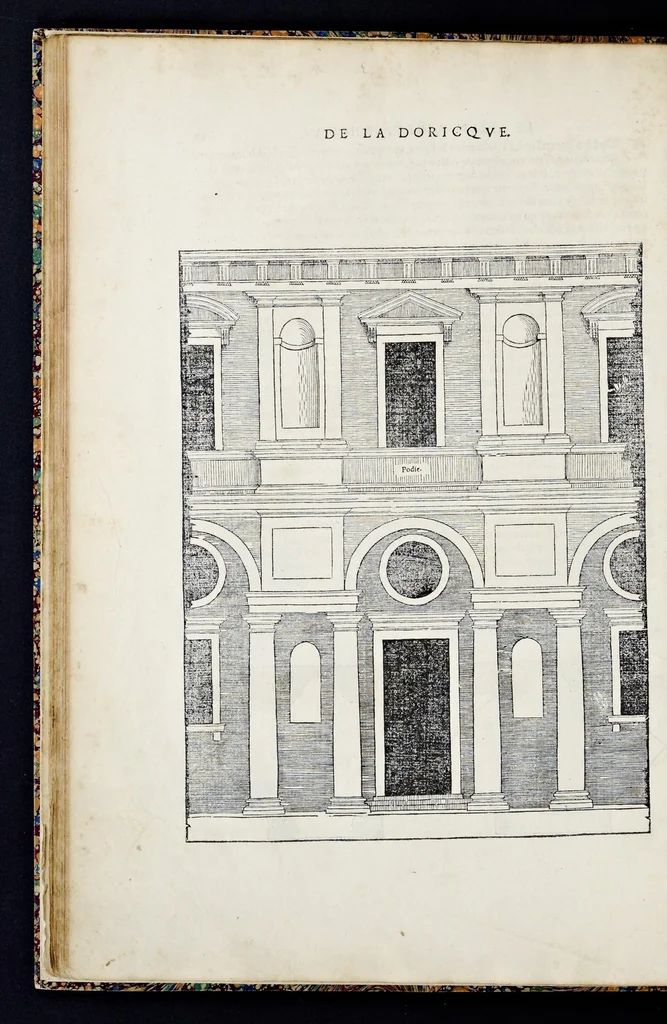 An illustration from Reigles generales de l'architecture, sur les cincq manieres d'edifices : ascauoir, thuscane, doricq̄, ioniq̄, corinthe, & cōposite, auec les exemples danticquitez, selon la doctrine de Vitruue, 1542, leaf 57