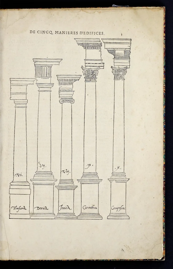 An illustration from Reigles generales de l'architecture, sur les cincq manieres d'edifices : ascauoir, thuscane, doricq̄, ioniq̄, corinthe, & cōposite, auec les exemples danticquitez, selon la doctrine de Vitruue, 1542, leaf 8