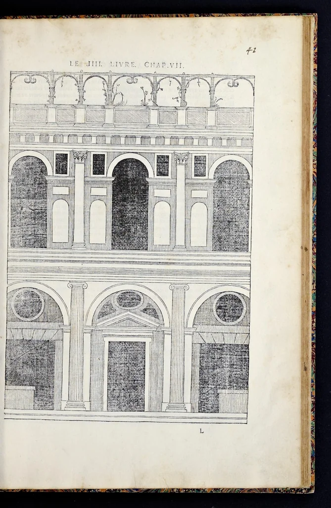 An illustration from Reigles generales de l'architecture, sur les cincq manieres d'edifices : ascauoir, thuscane, doricq̄, ioniq̄, corinthe, & cōposite, auec les exemples danticquitez, selon la doctrine de Vitruue, 1542, leaf 84