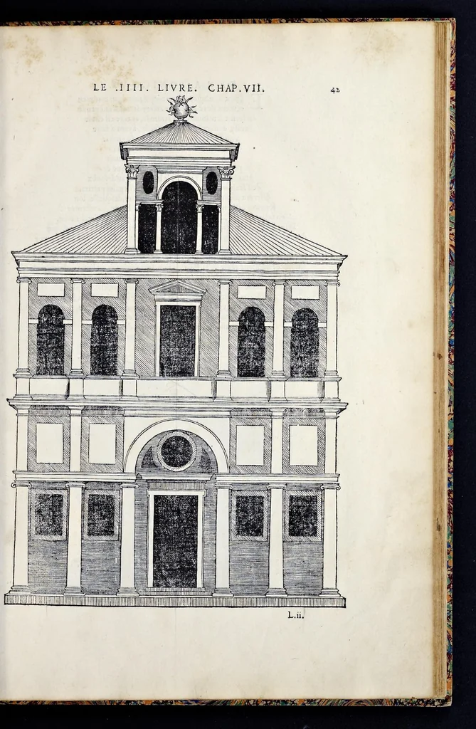 An illustration from Reigles generales de l'architecture, sur les cincq manieres d'edifices : ascauoir, thuscane, doricq̄, ioniq̄, corinthe, & cōposite, auec les exemples danticquitez, selon la doctrine de Vitruue, 1542, leaf 86